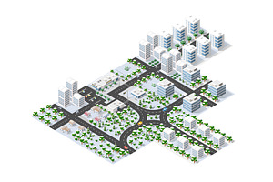 Winter town tree an isometric city, a Decorative Illustration by AlexZeL