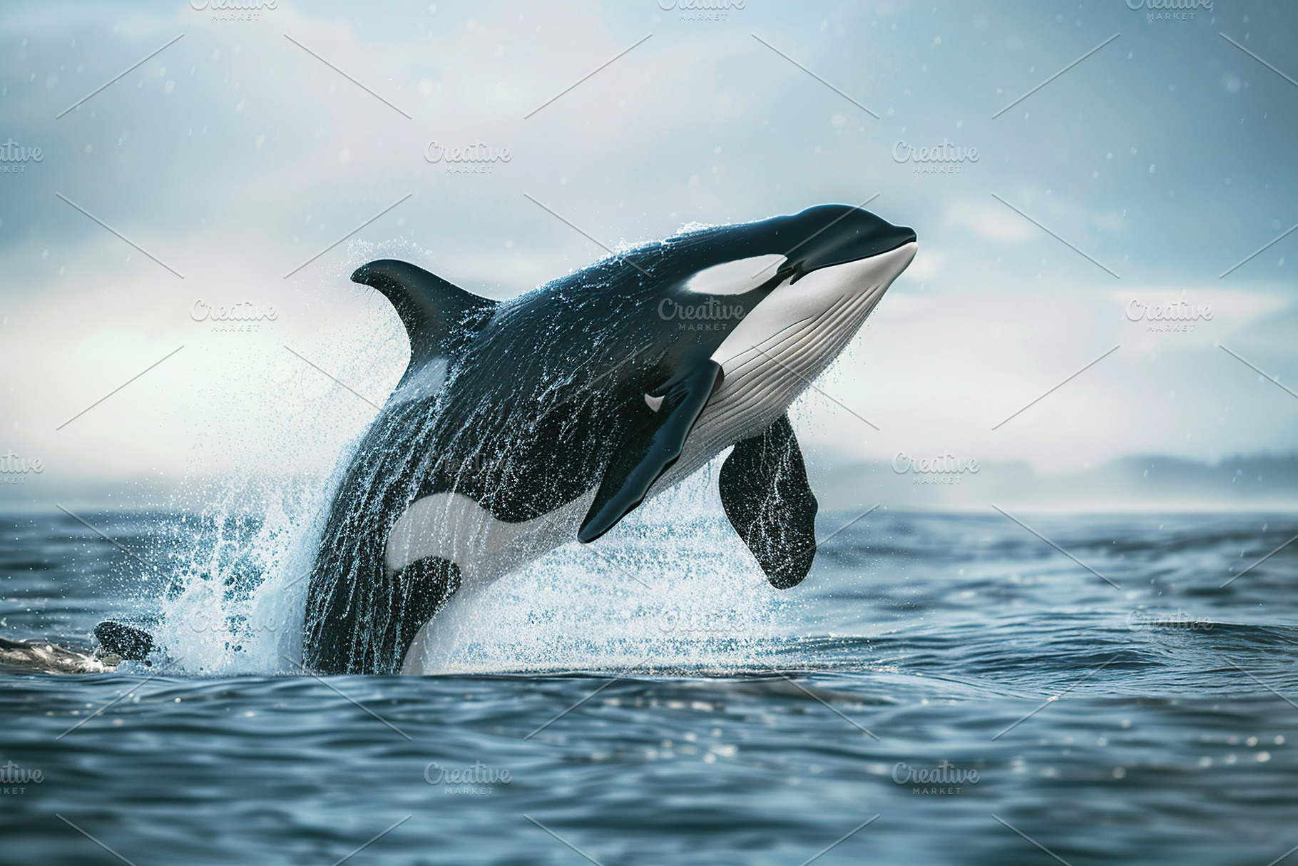 Killer whale jumping from blue pacific ocean, an Animal Photo by AlyaAnd