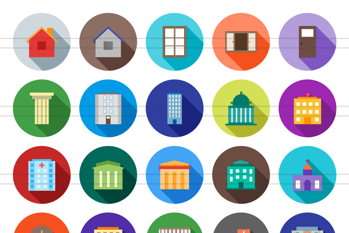 50 Buildings Flat Shadowed Icons preview 2