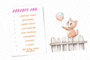 Quirky Cats on a fence clipart, an Illustration by Watercolor design (Thumbnail 9 of 12)