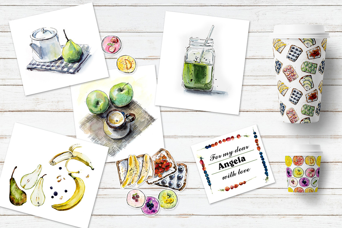 Watercolor healthy snack., a Food Illustration by Budogoshch
