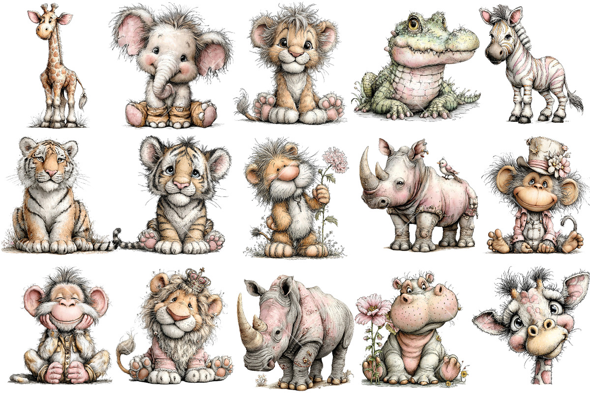 Whimsical Safari Animal Clipart, an Illustration by OK Design (Photo 3 of 6)