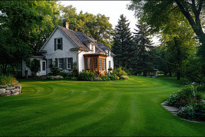 Beautiful green lawn surrounds charm, a Photo by Pavel_design