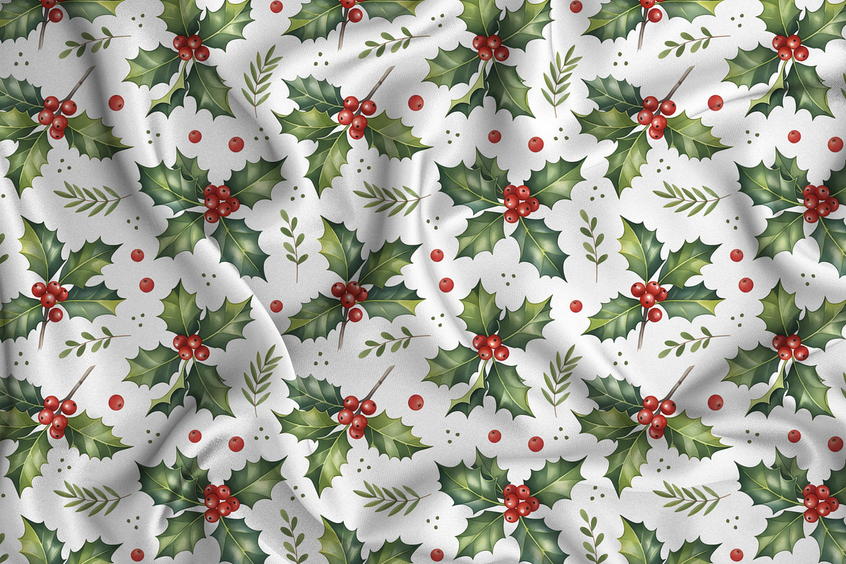 Christmas holly seamless pattern, a Pattern Graphic by Kreeya Art Shop (Photo 5 of 13)