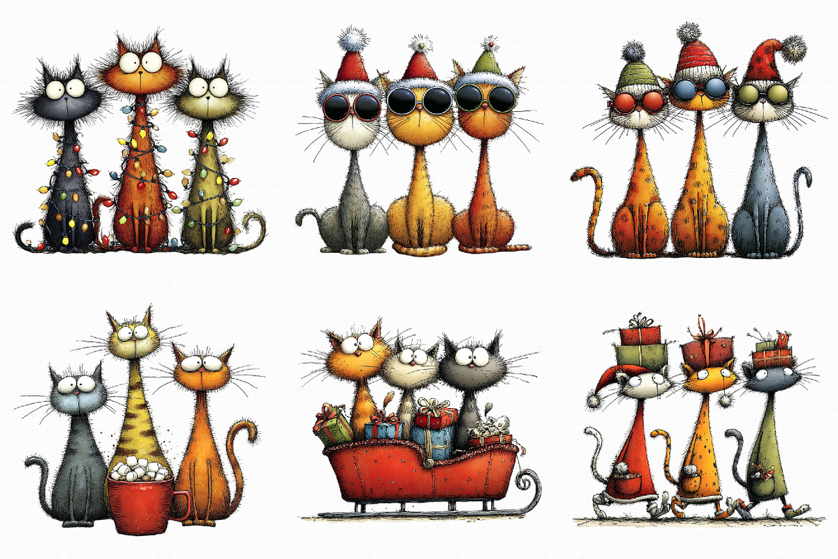 Quirky Christmas Cat Gang clipart, an Illustration by Libby Wishes (Photo 7 of 9)