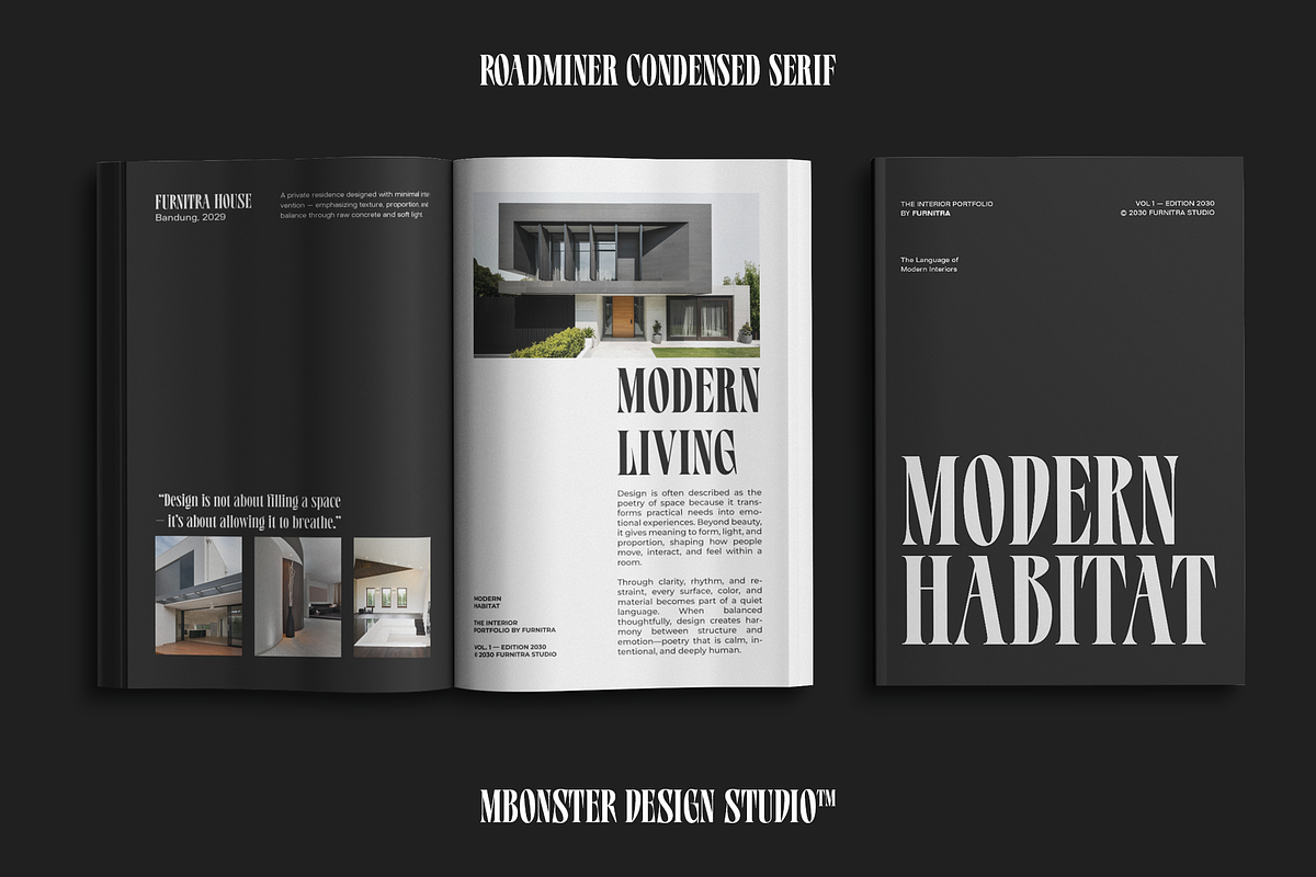 Roadminer - Condensed Serif Typeface, a Serif Font by Mbonster Design Studio (Photo 7 of 17)