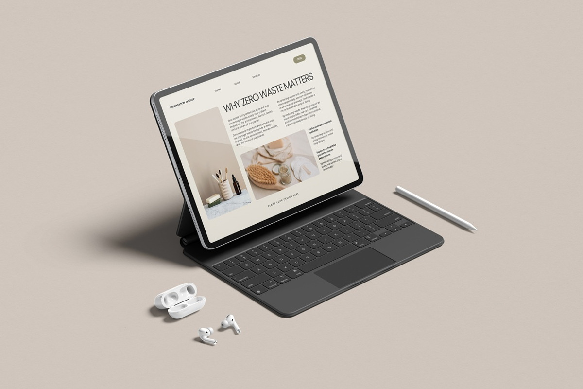 Realistic iPad With Keyboard Mockup, an iPad Mockup by Graphic Deal (Photo 2 of 8)