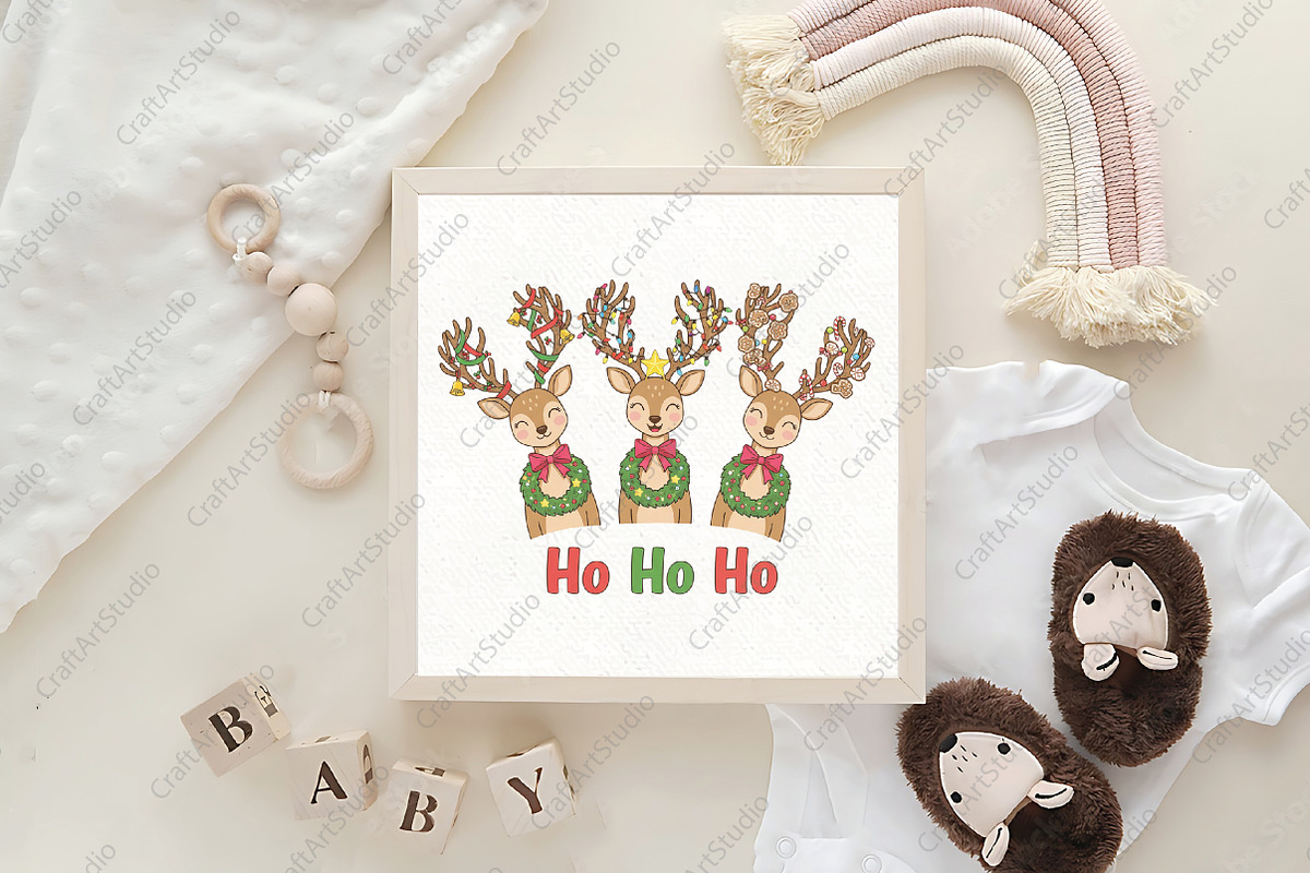 Ho Ho Christmas Deer Pink Bow Girly, an Illustration by CraftArtStudio (Photo 4 of 4)