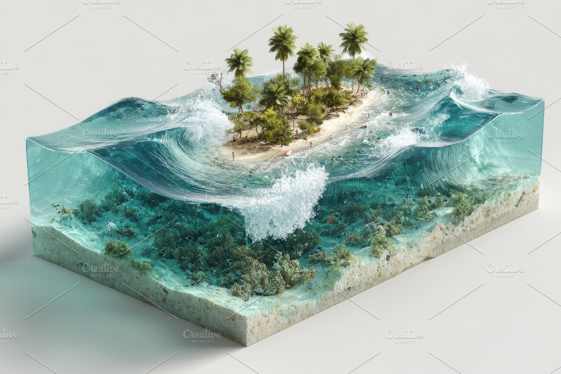 Tropical Island Paradise Ocean Waves, a Photo by Pixeness Studio