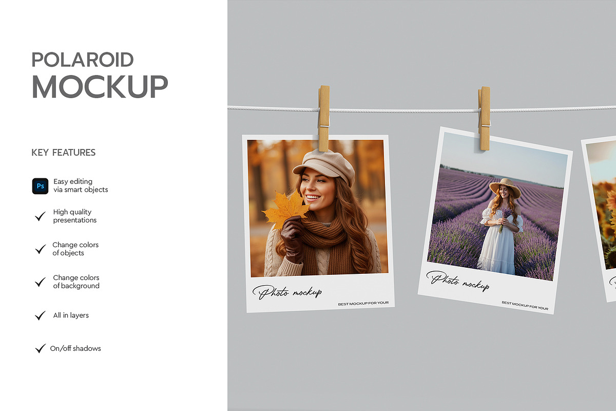 Hanging Polaroid Photo Frame Mockup, a Product Mockup by graphypix (Photo 2 of 4)