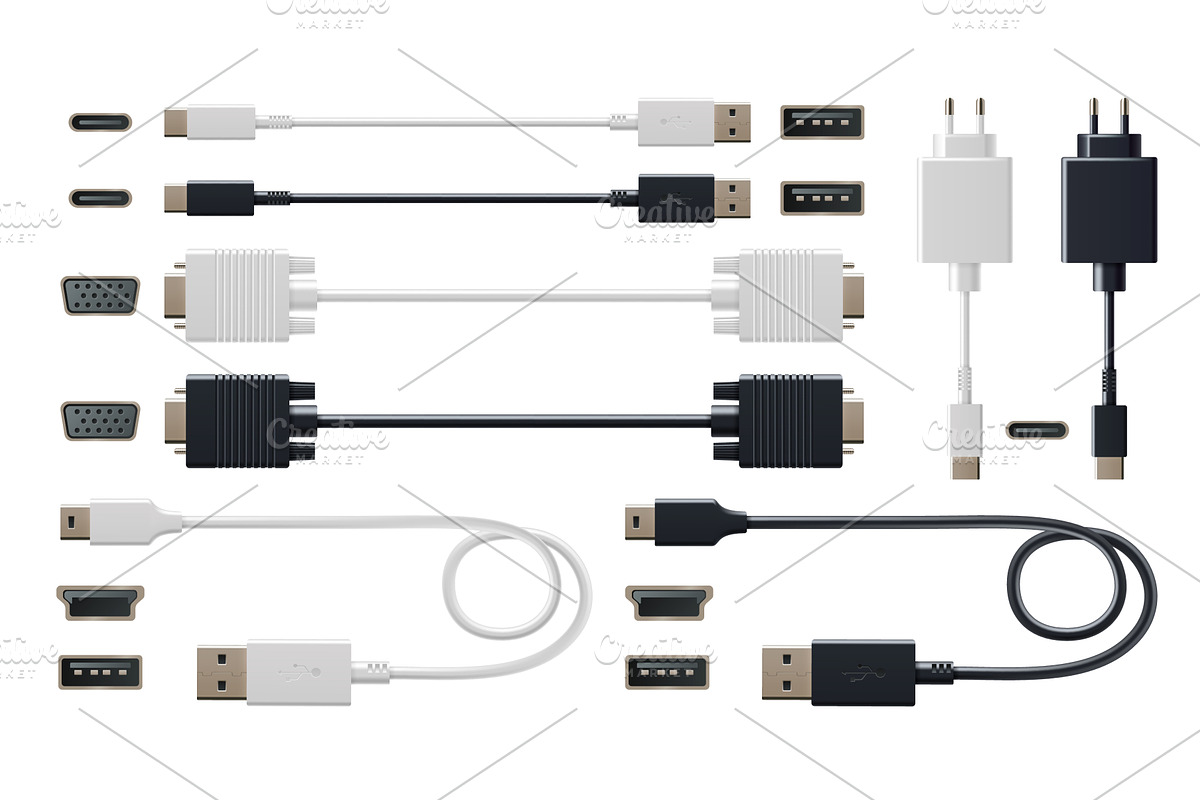 USB cable collection with various, a Technology Illustration by art PVP - market