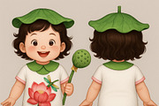 Cute Baby Character with Lotus, a Graphic by Bear and Bean Studio (Thumbnail 1 of 4)