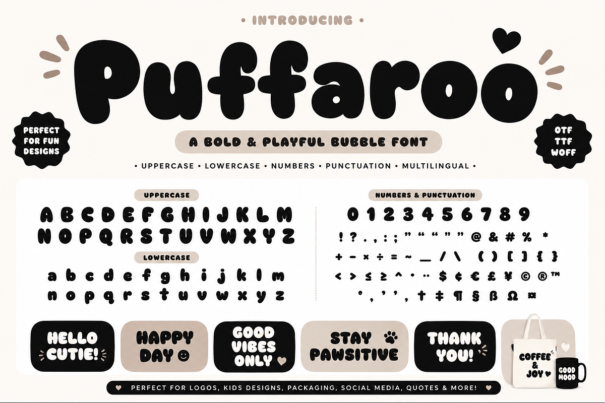 Puffaroo – Playful Bubble Font, a Sans Serif Font by RAHMAT (Photo 6 of 11)