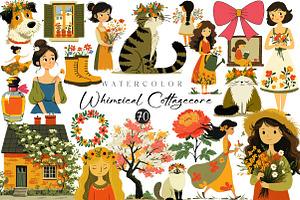 Cottagecore Clipart, Watercolor Girl, an Illustration by CreationArt
