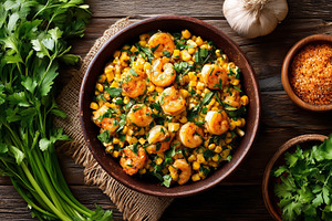 Grilled shrimp with corn and fresh, a Food & Drink Photo by MistyDay