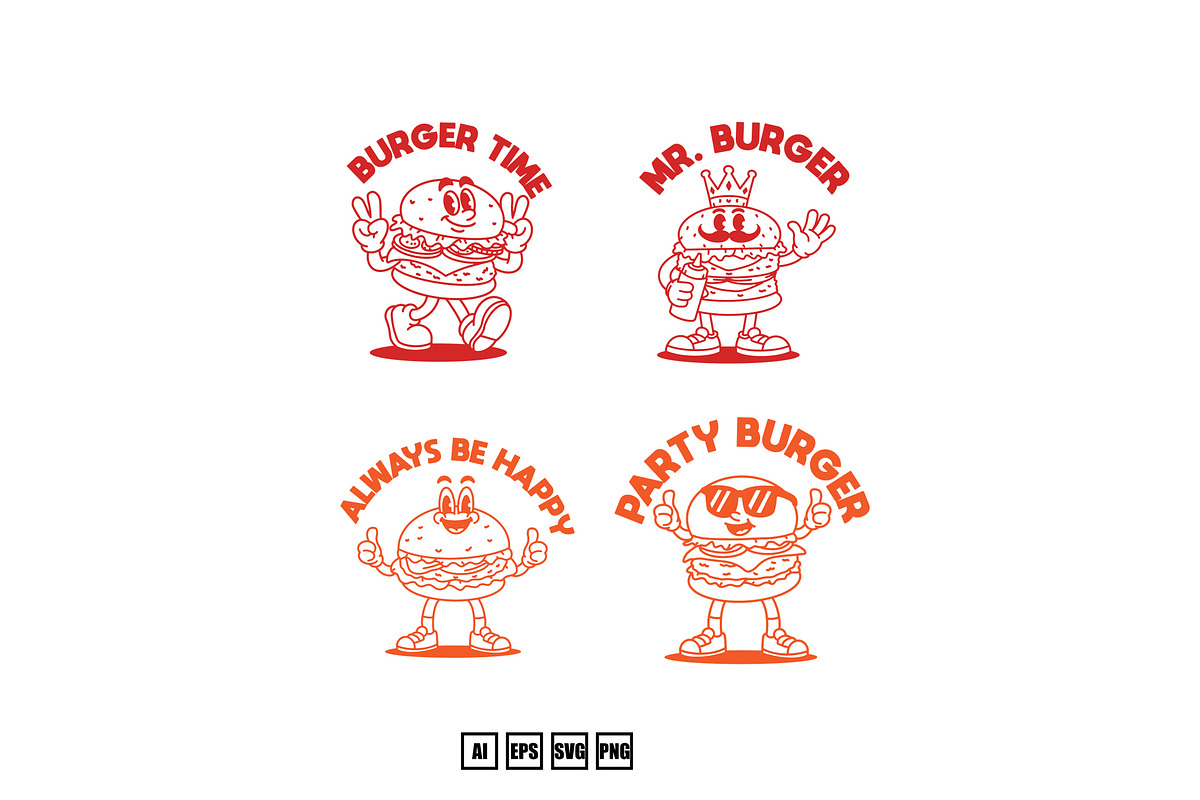 Set Line Art Vector Mascot Burger, an Illustration by kalehstudio (Photo 1 of 5)