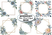 Watercolor Dusty Blue Floral Clipart, an Illustration by CraftArtStudio (Thumbnail 1 of 4)