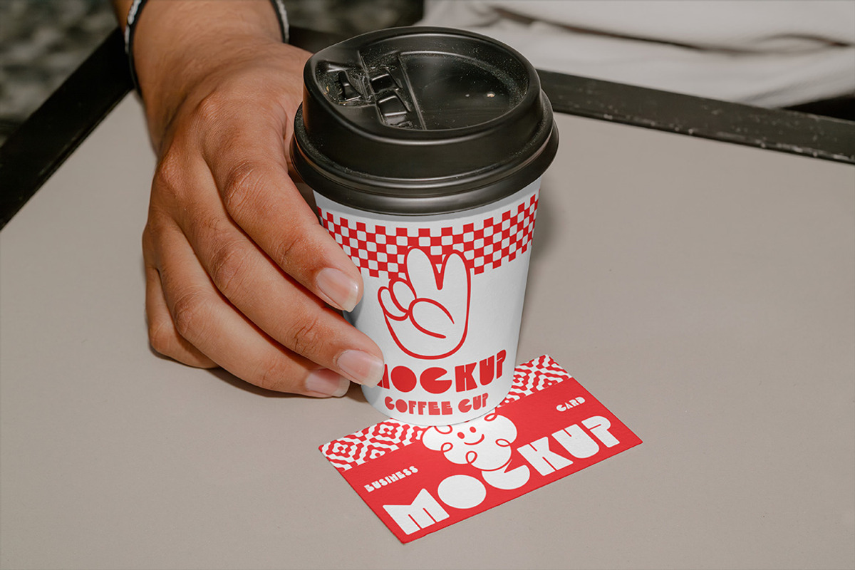Business Card & Coffee Cup Mockup, a Mockup by Simetrica Labs (Photo 2 of 6)