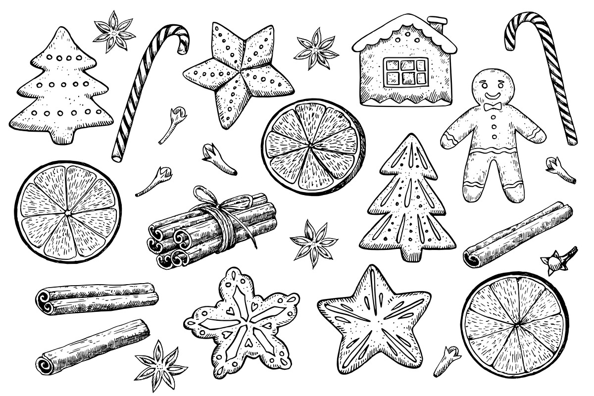 Black and white Christmas clip-art, a Seasonal Illustration by Robusta (Photo 3 of 3)