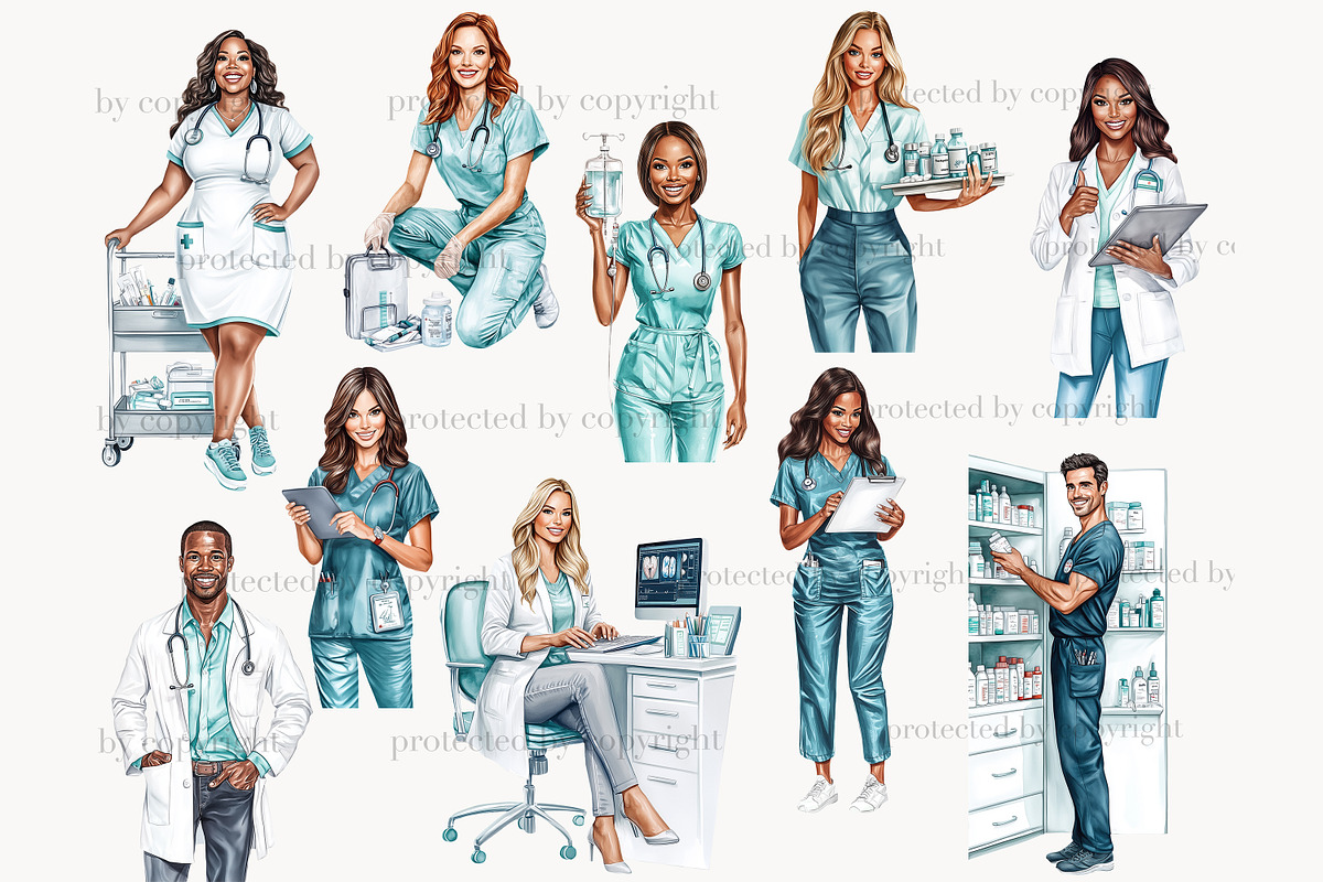 Medical Clipart Set | Nurse & Doctor, a Work Illustration by GlamArtZhanna (Photo 5 of 8)