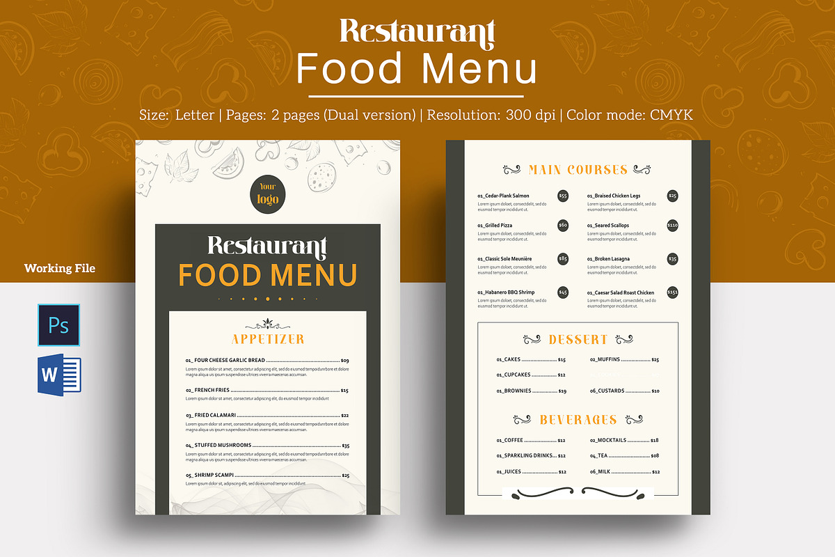 Restaurant Food Menu, a Flyer Template by crazyOWL (Photo 1 of 5)