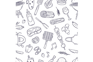 Doodle bbq seamless pattern. Grill, a Food Illustration by Valerie Bodnar