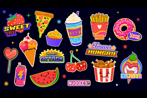 Fast food y2k stickers, food patch, a Decorative Illustration by Vector Tradition