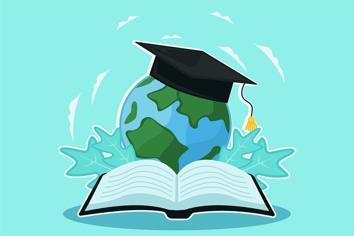 Globe with graduation cap vector, an Education Illustration by zyxroun shop