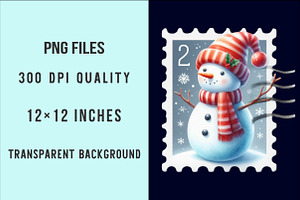 Christmas Snowman Postage Stamps Png