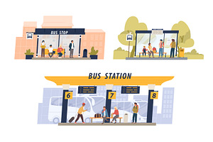 People waiting at bus station set, a Person Illustration by Good Studio