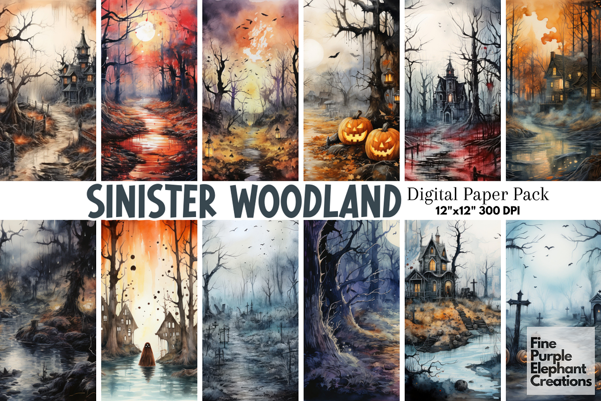 Watercolor Scary Woods | Halloween, a Background Graphic by Fine Purple Elephant (Photo 1 of 3)