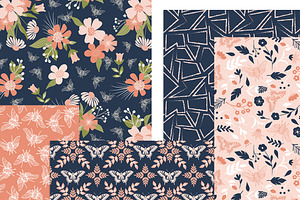 Navy And Blush Floral Patterns