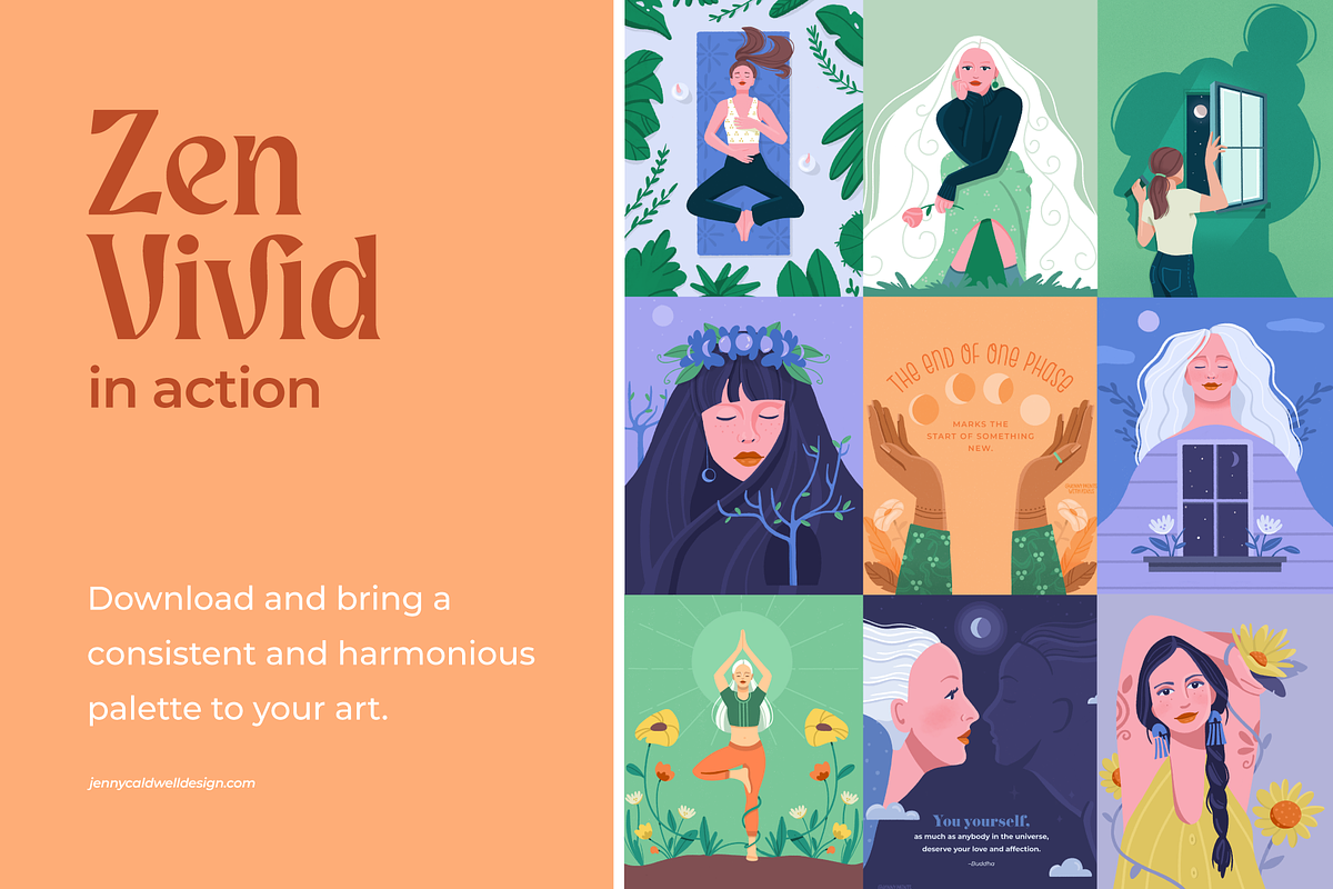 Zen Vivid Color Palette (.ase file), a Palette Add-On by @JennyPaintsWithPixels (Photo 3 of 7)