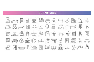 Set of outline furniture icons, an Object Illustration by Tettygreen
