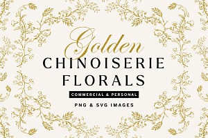 Gold Chinoiserie Floral Clipart Pack, a Decorative Illustration by Century Library