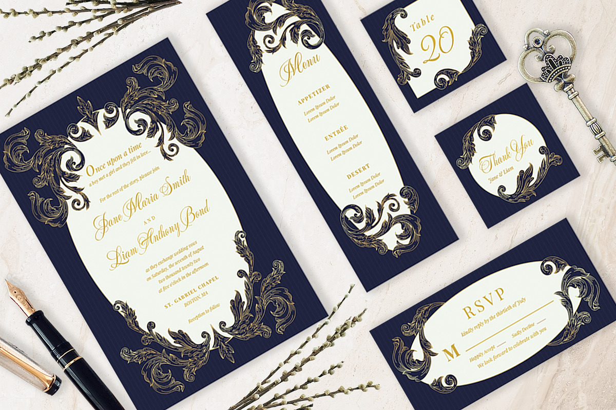 Blue & Gold Elegant Wedding Inv, an Invitation Template by Lyllopop (Photo 4 of 4)