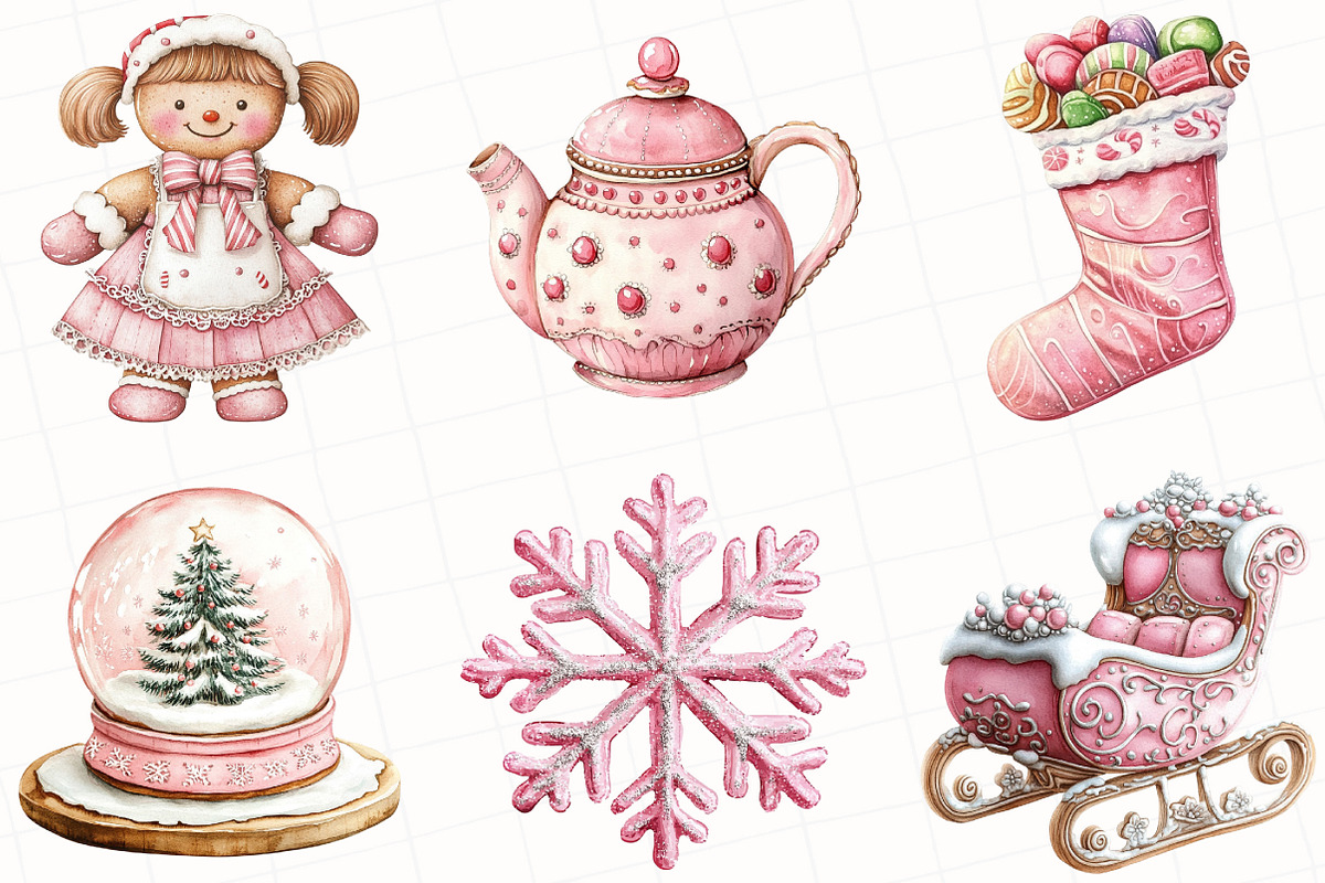Pink Christmas Gingerbread Clipart, an Illustration by OK Design (Photo 5 of 5)