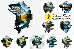 Salmon Forest PNG Bundle, a Graphic by Clipart Bloom