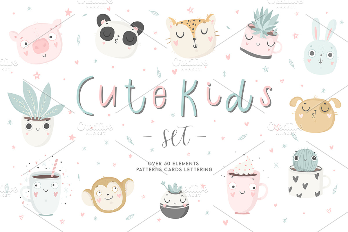 Cute Kids Set, an Animal Illustration by Artnis (Photo 1 of 11)