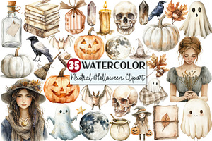 Watercolor Neutral Halloween Clipart, an Illustration by Rose Art