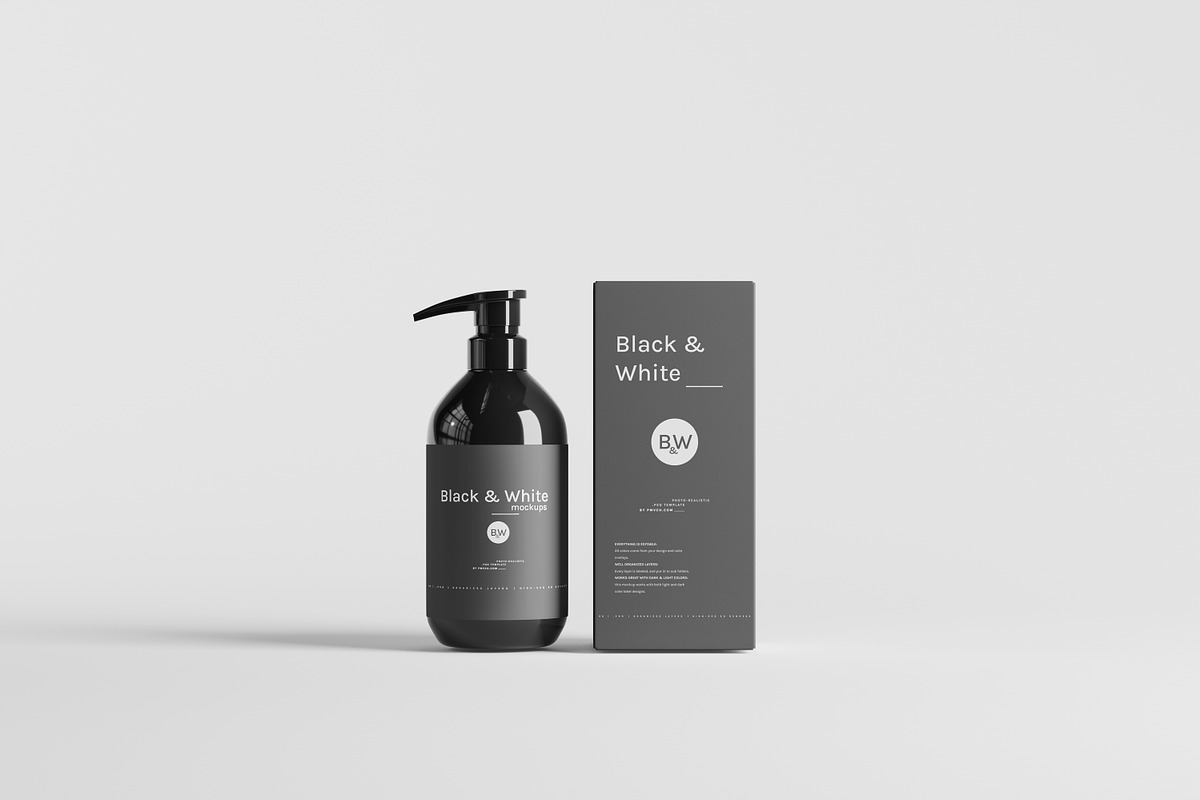 Black & White Mockups - Pump Bottles, a Packaging Mockup by pmvch (Photo 141 of 160)