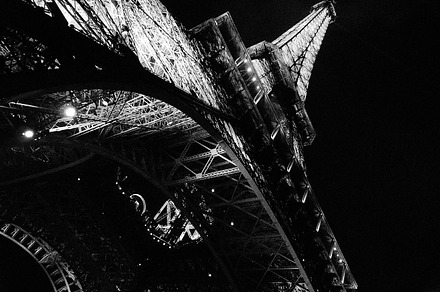 Underneath the Eiffel Tower at Night