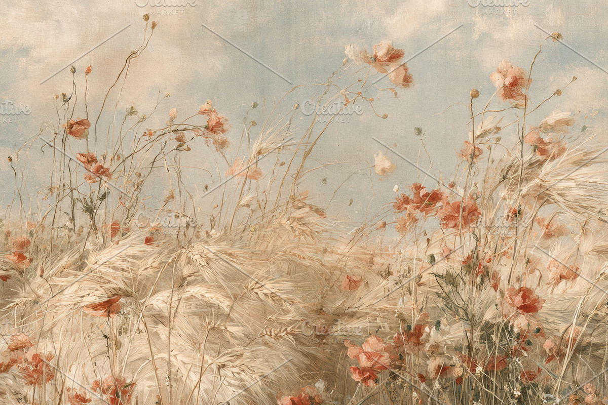 Poppy Wheat Field Wallpaper, a Decorative Illustration by Virgo Studio