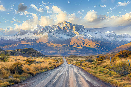 A winding dirt road leading towards, a Photo by LOGOCREATIVE