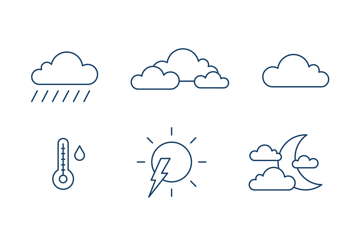 Weather forecast icons, line art set, an Outline Icon by Good Studio (Photo 4 of 7)