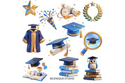 Graduation Clipart 50 PNG Bundle, an Education Illustration by Selenique Studio (Thumbnail 4 of 7)