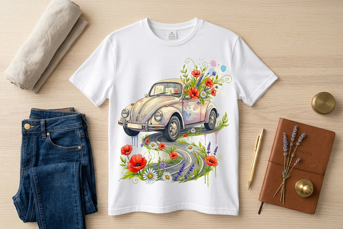 Vintage Watercolor Flower Car PNG, an Object Graphic by zahidhossainalif (Photo 1 of 3)