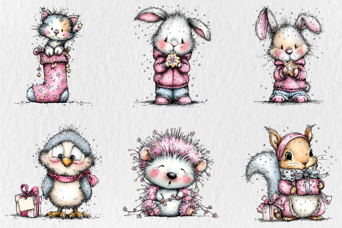 Quirky Pink Christmas Animal Clipart, an Illustration by Rose Art (Photo 4 of 7)
