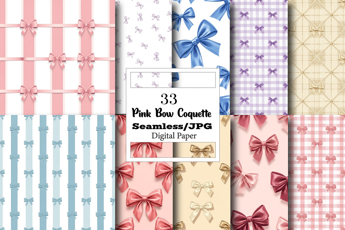 Pink Bow Coquette Digital Paper Patt, a Pattern Graphic by Wow Magic (Photo 1 of 3)