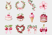 Watercolor Coquette Cherry Clipart, a Seasonal Illustration by Design Market (Thumbnail 2 of 5)